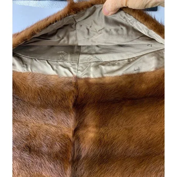 Collared Shawl Mink Vintage Mahogany Stole Shawl Wrap Topper Lined EUC 6644 - Picture 9 of 11